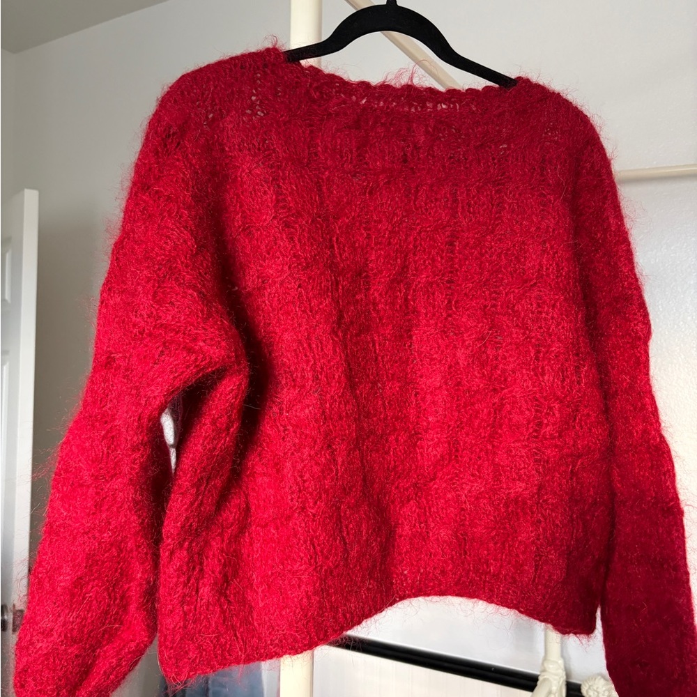 100% Wool Handmade Red Women's Sweater